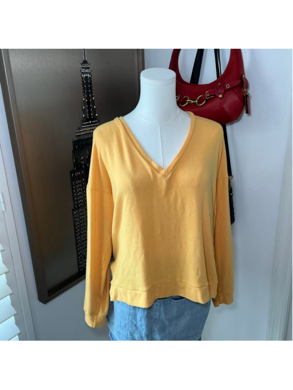 Beyond Yoga Orange V Neck Oversized Long Sleeve Top